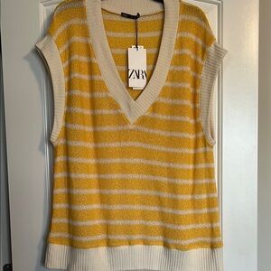 ZARA Yellow and White Striped Sweater